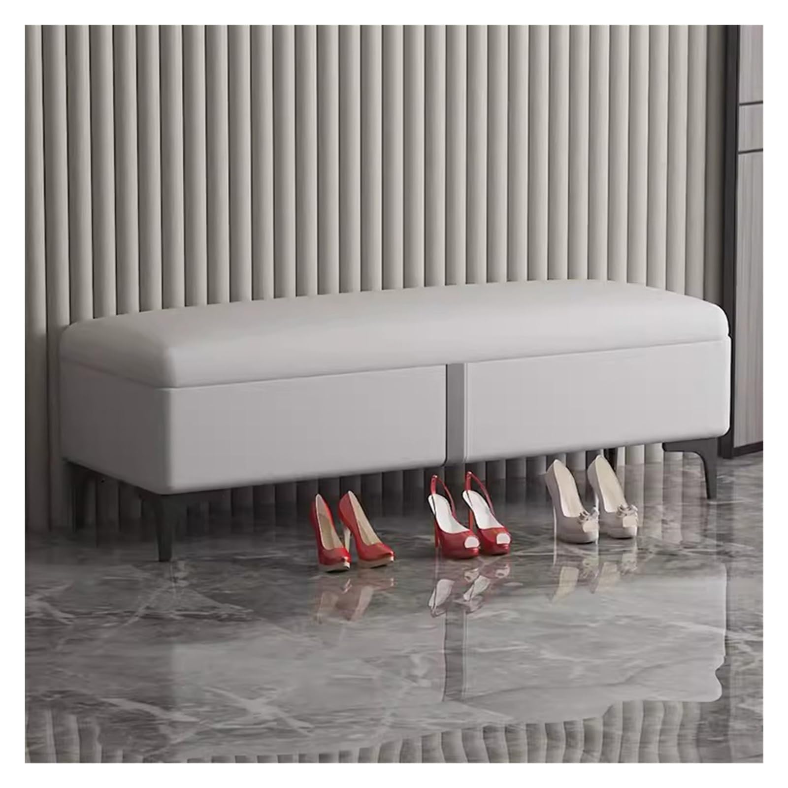 Banc ottoman de rangement gris 120 cm pour bout de lit et salon