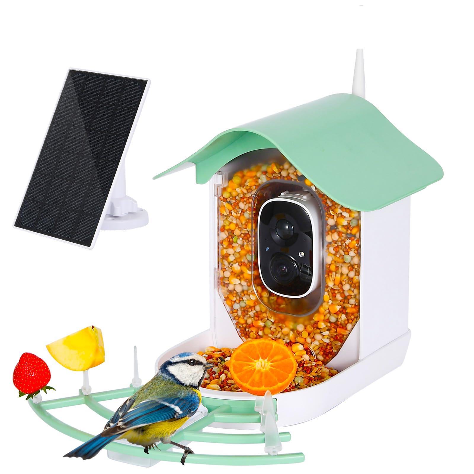 Vogelfutterstation mit Kamera, KI-Identifizierung von Vogelarten, intelligente Vogelfutterstation Kamera mit Solarpanel, automatische Erfassung von Vogelvideos und sofortigen