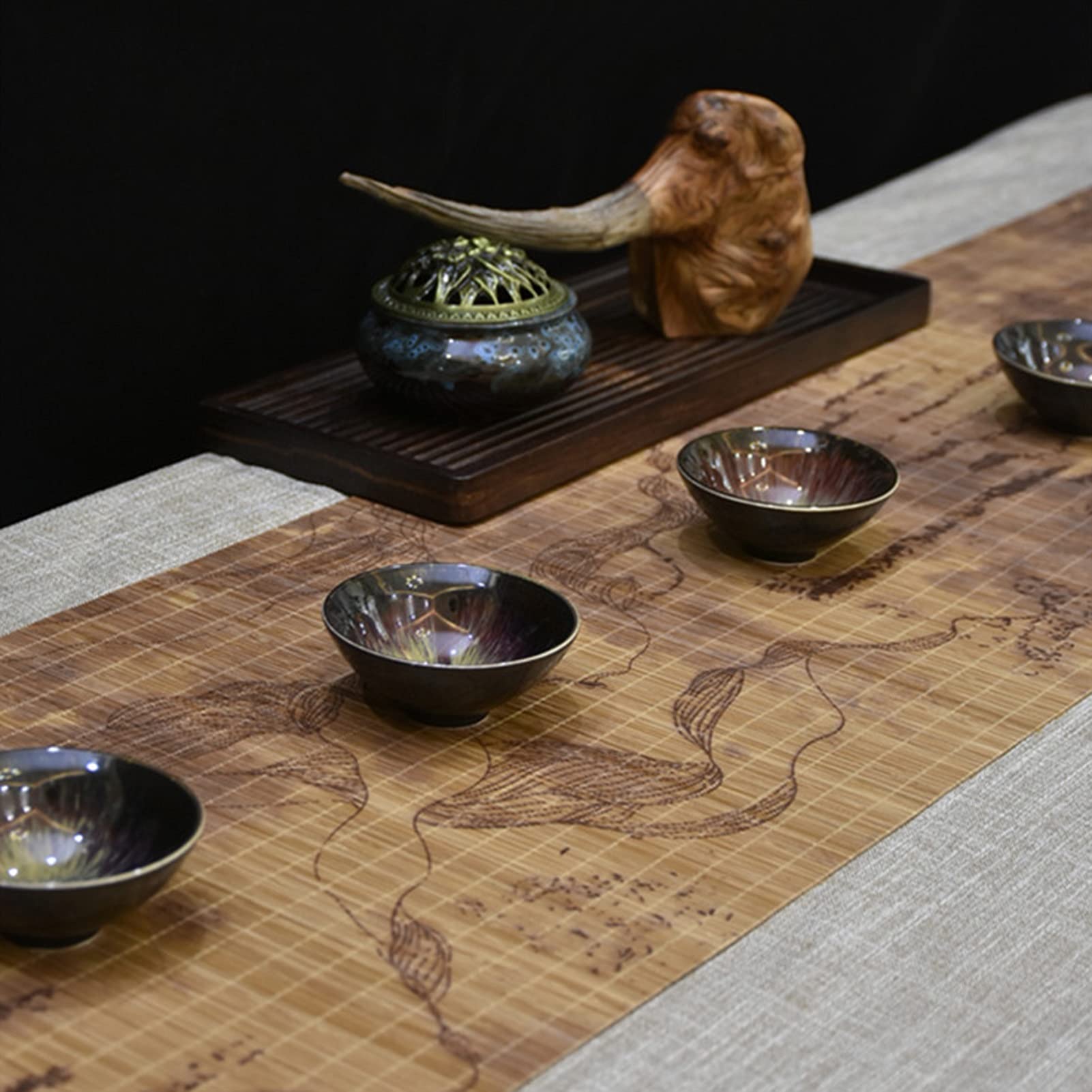 Chemin de Table en Bambou Naturel, Napperons/sous-Verres rétro en Bambou, Cadeaux Uniques for Mariage/Bonne Nouvelle Maison/dîners(12" x 98" (30cm x 250cm))