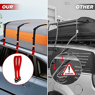 6 Rooftop Cargo Tie Down Hook Straps-Secure Any Car Roof Bag, Roof Rack Cargo Carrier,or Car Top Carrier,Durable and Solid, No Roof Rack Required, Compatible with Most Cars - Registered Patent (red)