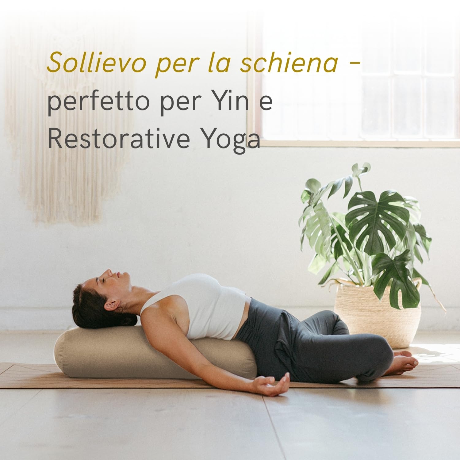 LOTUSCRAFTS Cuscino Yoga per Yin Yoga, rullo, fodera lavabile in cotone biologico, cuscino con imbottitura in kapok, rullo pilates, cuscino da meditazione