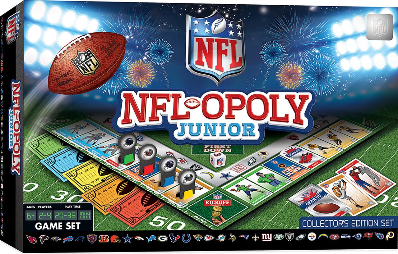 Masterpieces NFL-Opoly Junior Board Game - Collector's Edition Set for Ages 6+ - Officially Licensed NFL Opoly Jr Board Game