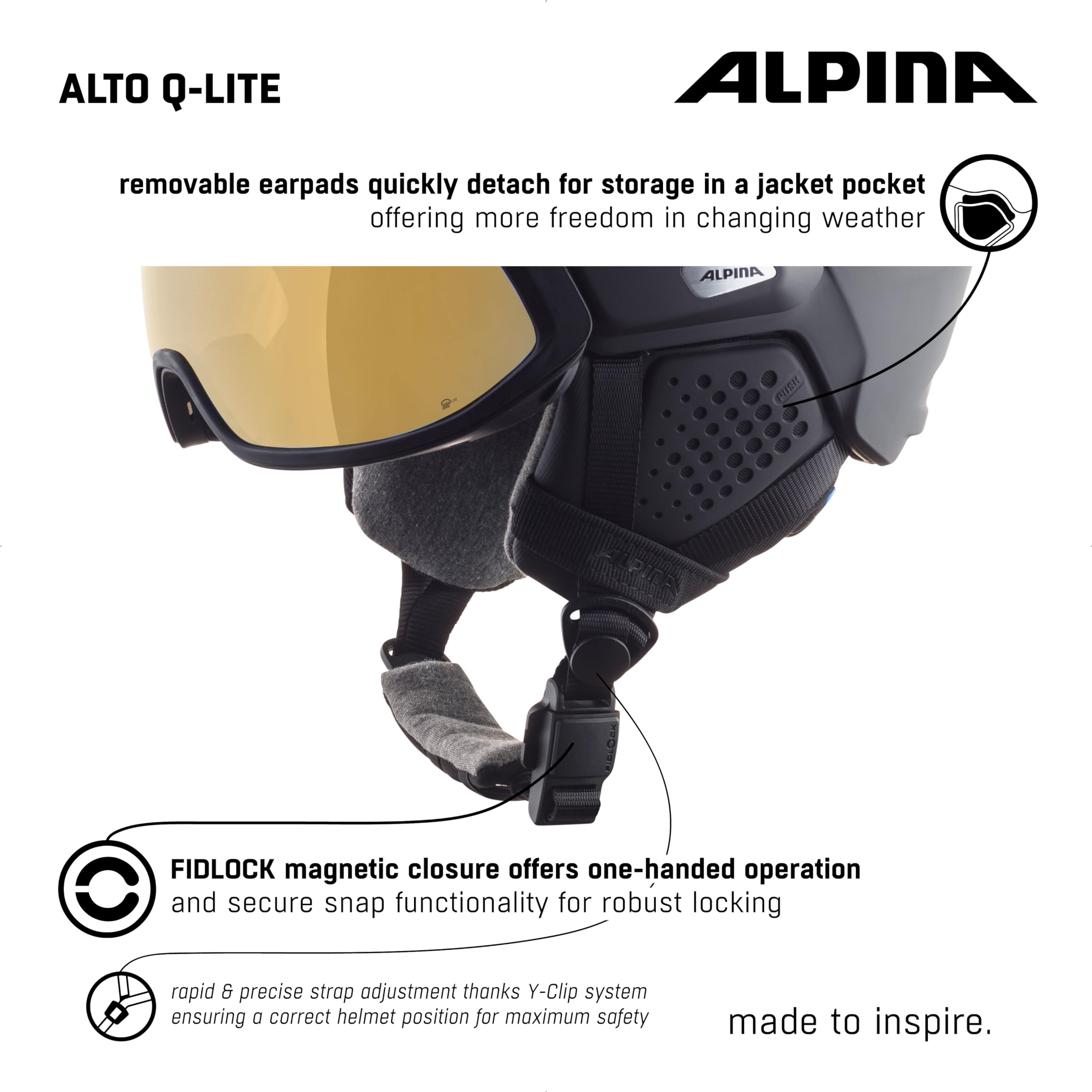 Alpina Alto Q-LITE – bezpieczny, amortyzujący wstrząsy i indywidualnie regulowany kask narciarski dla dorosłych, z wizjerem wzmacniającym kontrast