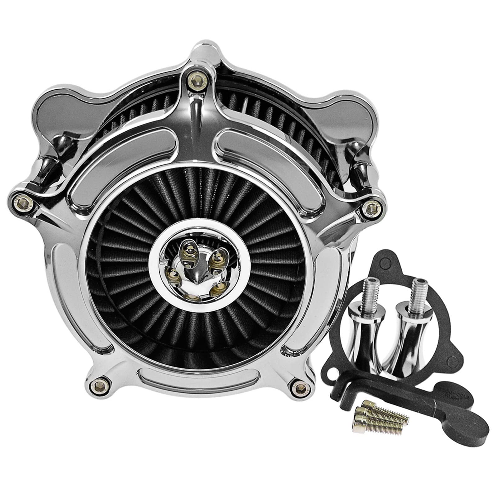 MKVAXR Motorcycle Chrome Air Filter Cleaner With Intake Gray Element Replacement Set, for Harley, Dyna Softail Touring Road Electra Glide motorcycle air filter