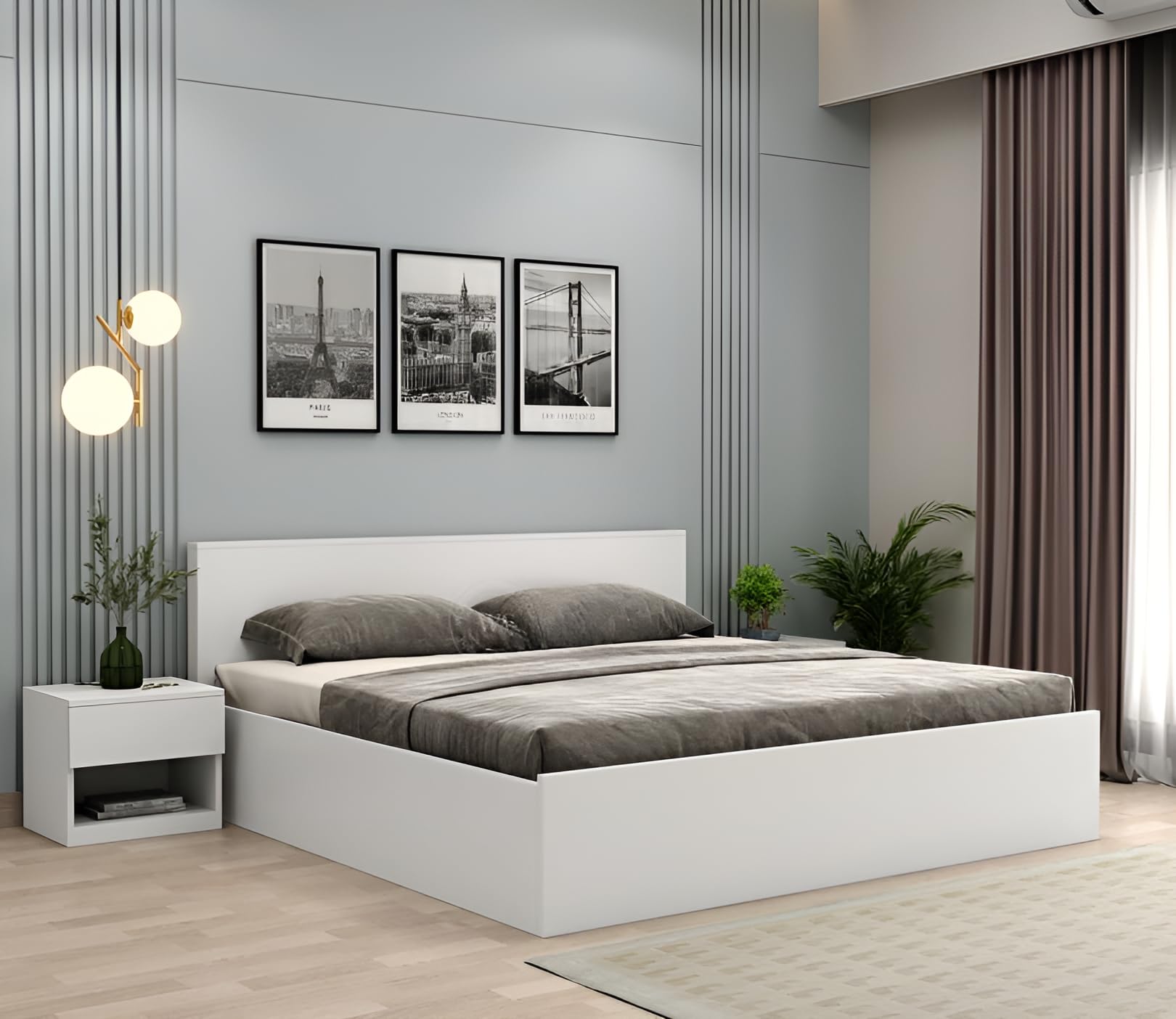 Viz Craft Cloud Rest King Size Bed 82 X 74 Inch (White Finish) | Modern & Classic Style Engineered Wood Bed | Bed with Headboard | Wooden Furniture for Home | Bedroom | Kids Room | Guest Room |-picture-11