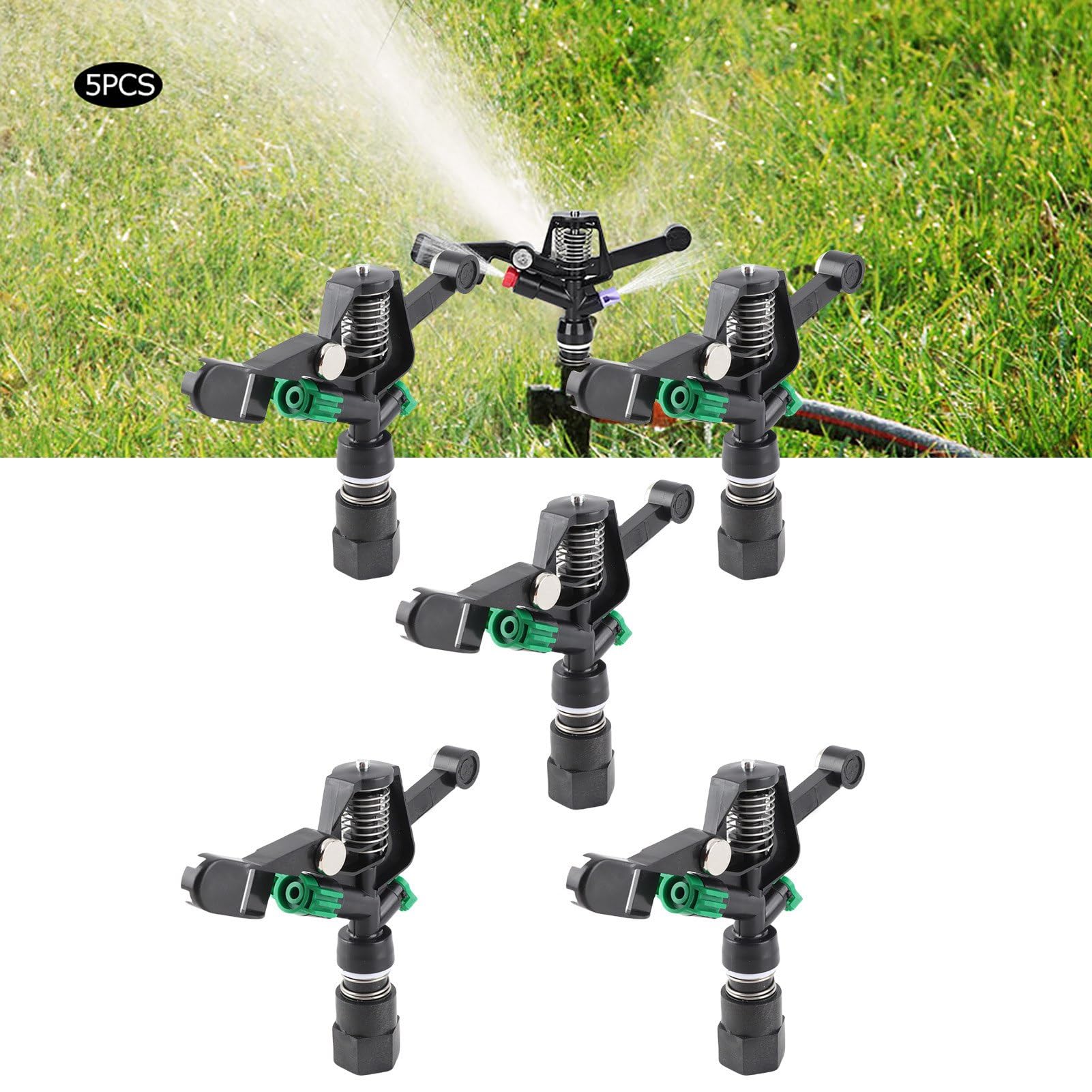 CHICIRIS Lot de 5 arroseurs de pelouse DN20 à filetage femelle de 1,9 cm, angle contrôlable, buse à bascule automatique pour jardin et pelouse