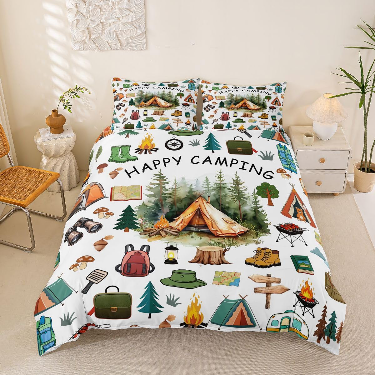 Homemissing Camper Tent Duvet Cover Set Single Size Camper Accessories Duvet Cover for Boys Girls Happy Camping Bedding Set 2Pcs Room Decor โ image 1