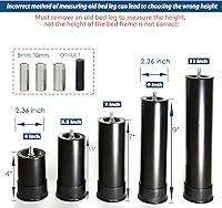 Vista 3 de Patas de repuesto de metal de 4 pulgadas para base de cama ajustable, resistentes de altura extra, compatibles con el 89% de los marcos como roscas