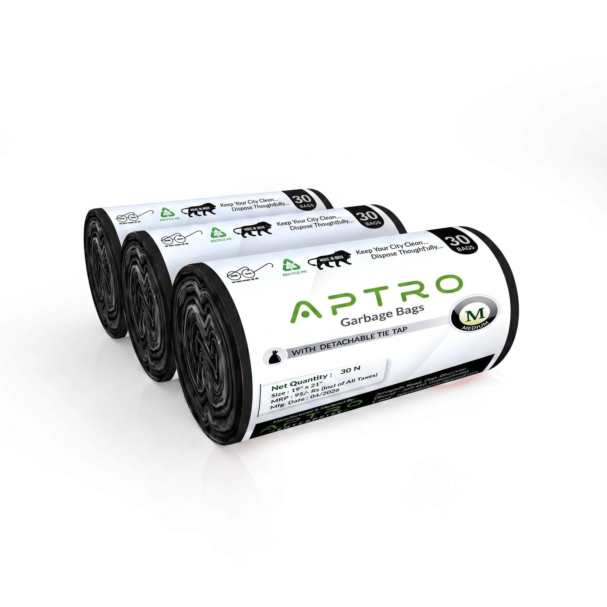 Aptro Garbage Bags - 90 Count, Black -1