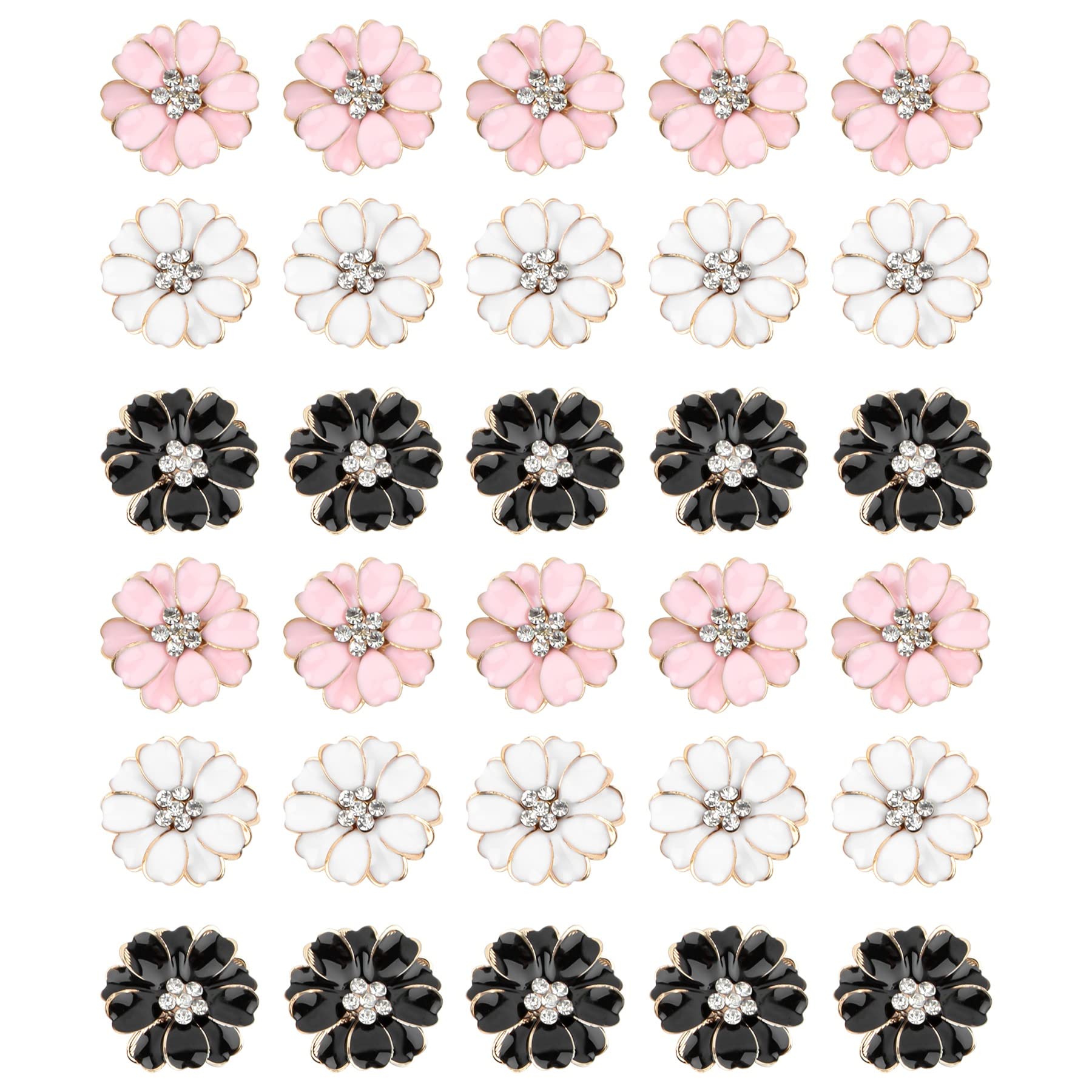 Boutons à coudre fleur émail et strass AUEAR pour customisation de vêtements x30