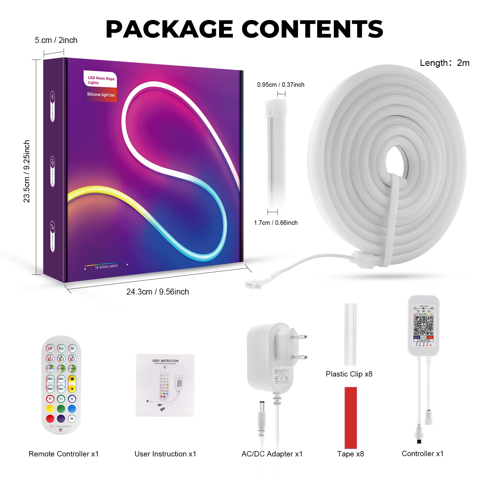 LUXONIC Striscia Led Neon 2 Metri con Telecomando e App, Bluetooth con RGBIC IP67 Impermeabile, 24V Striscia Flessibile per la Decorazione, Esterna, Soggiorno, Camera da Letto