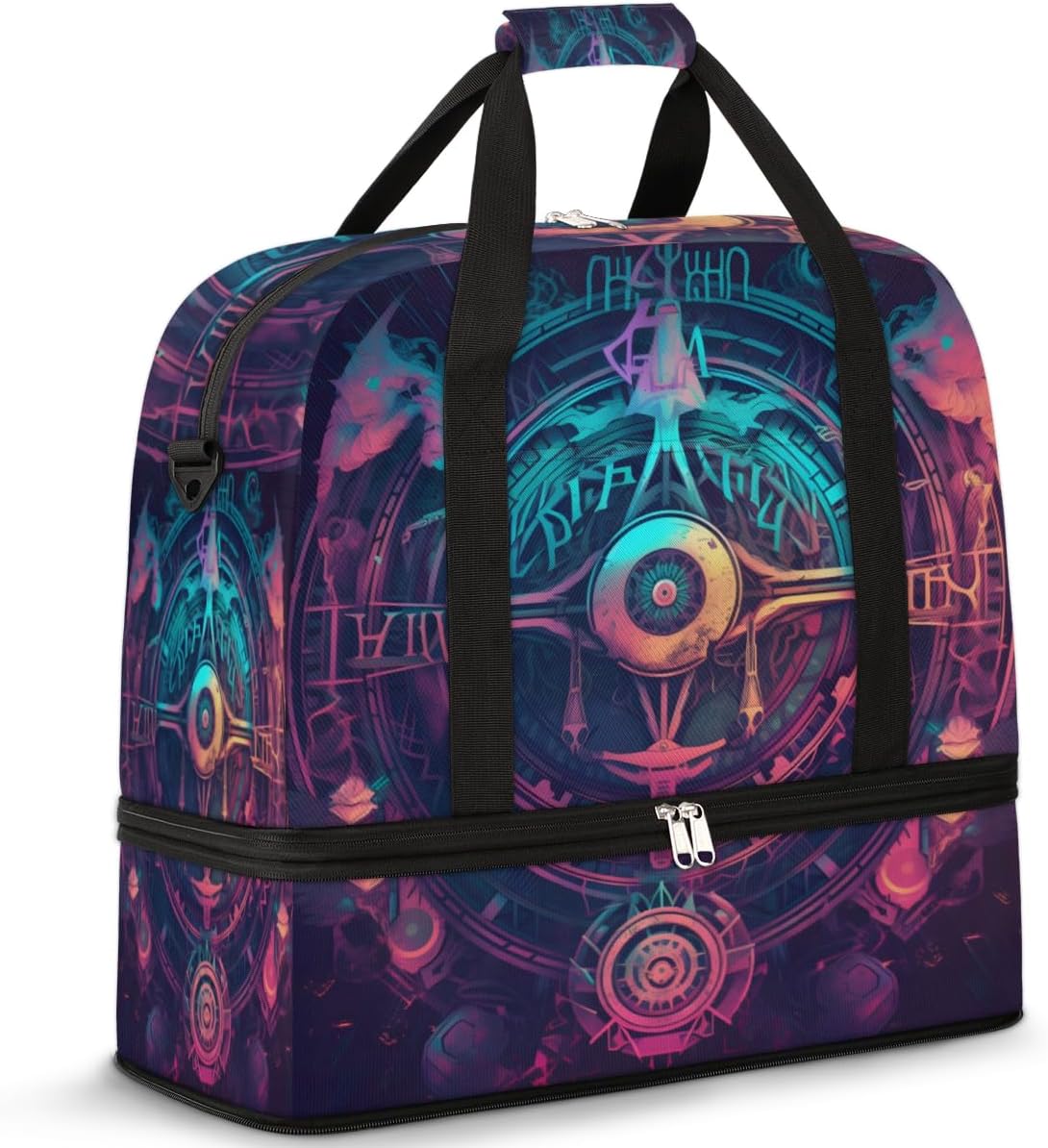 QsirBC Interesting Abstracted Gym Bag for Women Duffle Tote with Shoes Compartment Men Weekender Duffel for Dance Travel Sports Swimming Overnight