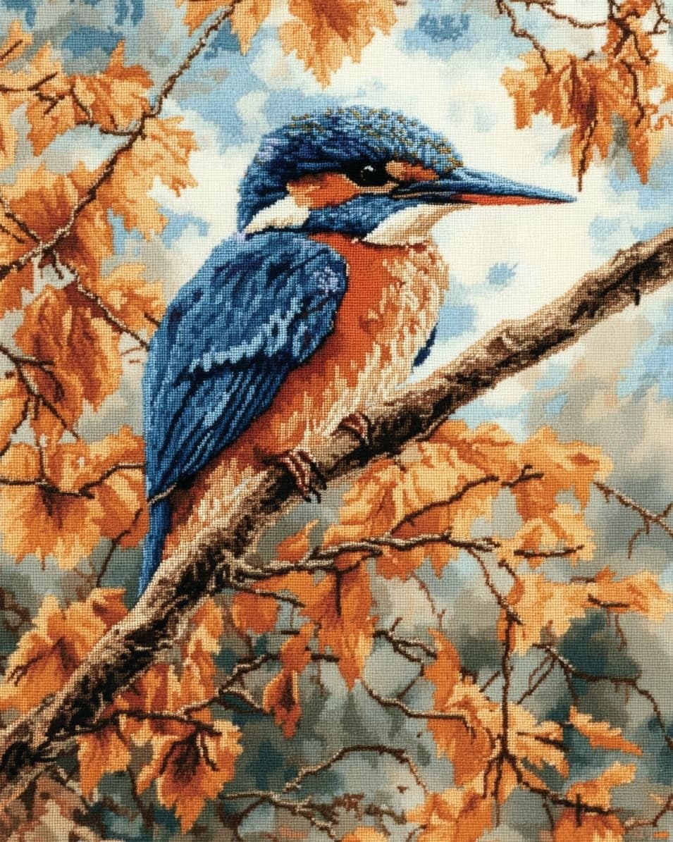WallustrioaW DIY Stamped Cross Stitch Kits for Beginners,Kingfisher,11CT Needlepoint Embroidery Cross Stitch Kits Art Craft Wall Decoration,40x50cm