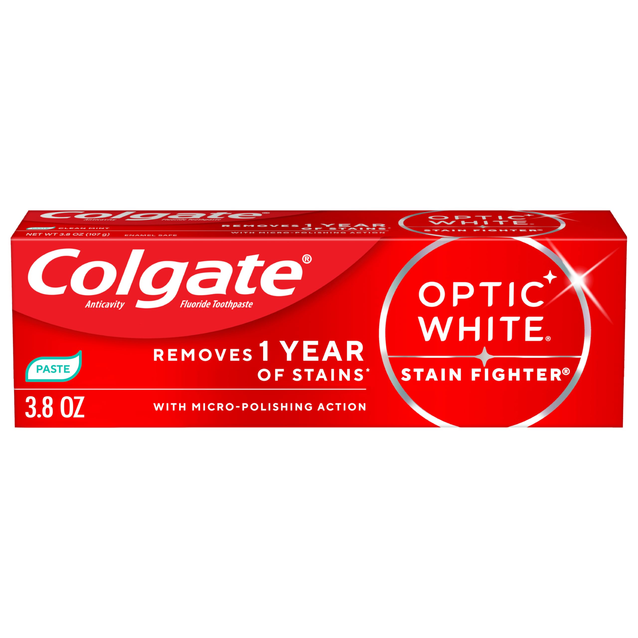 Colgate Optic White Stain Fighter Teeth Whitening Toothpaste, 3.8 oz