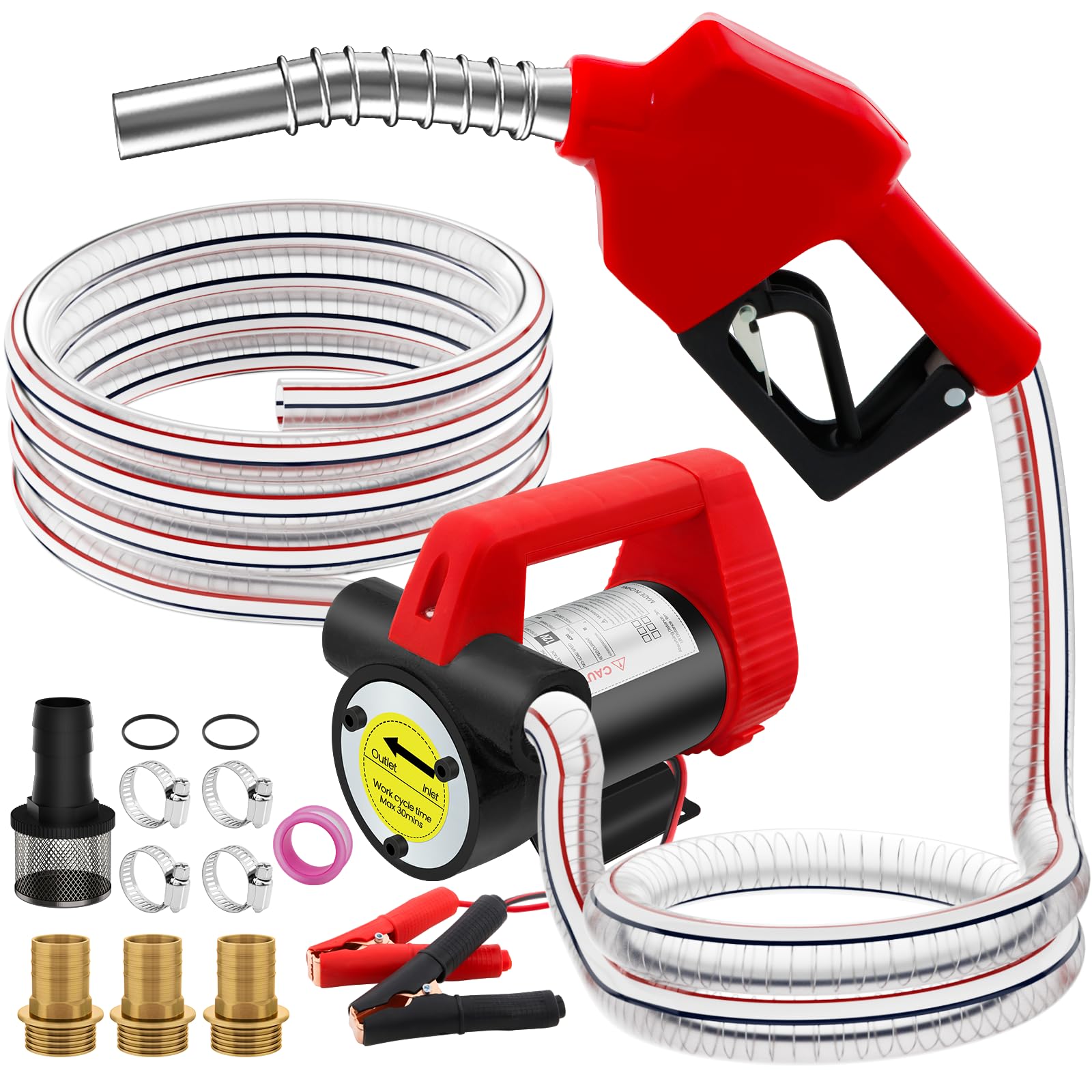 Bomba de Transferencia de Diesel 12V 200W Bomba de Transferencia de Combustible con Boquilla de Auto Apagado y Mangueras, Kit de Combustible Autocebante
