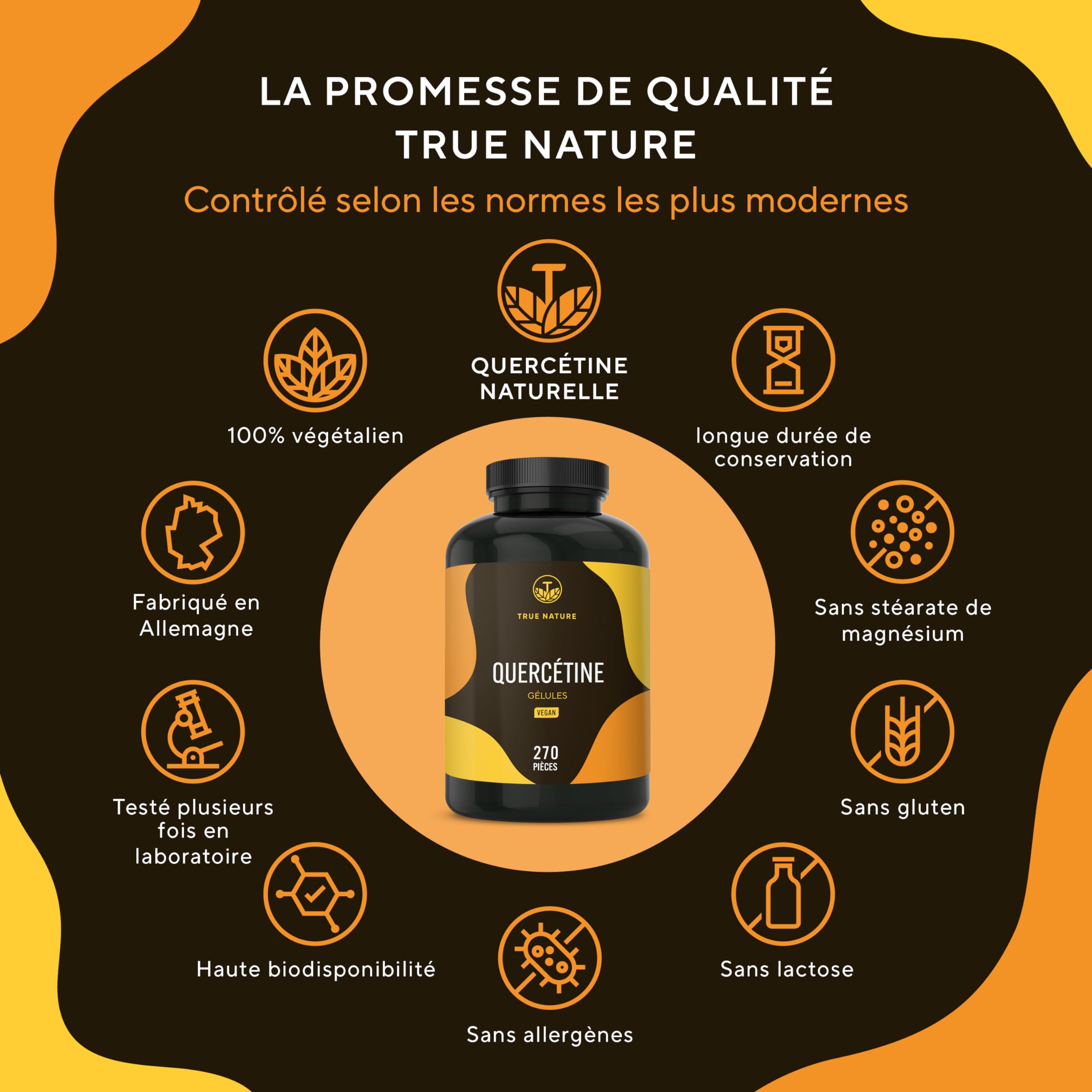 Quercetine 900mg - Antioxydant, Anti-Inflammatoire & Anti-Allergique - 270 Gélules - Extrait de Fleur de Sophora du Japon - Vegan - SANS: Additifs, Gluten & Lactose - TRUE NATURE