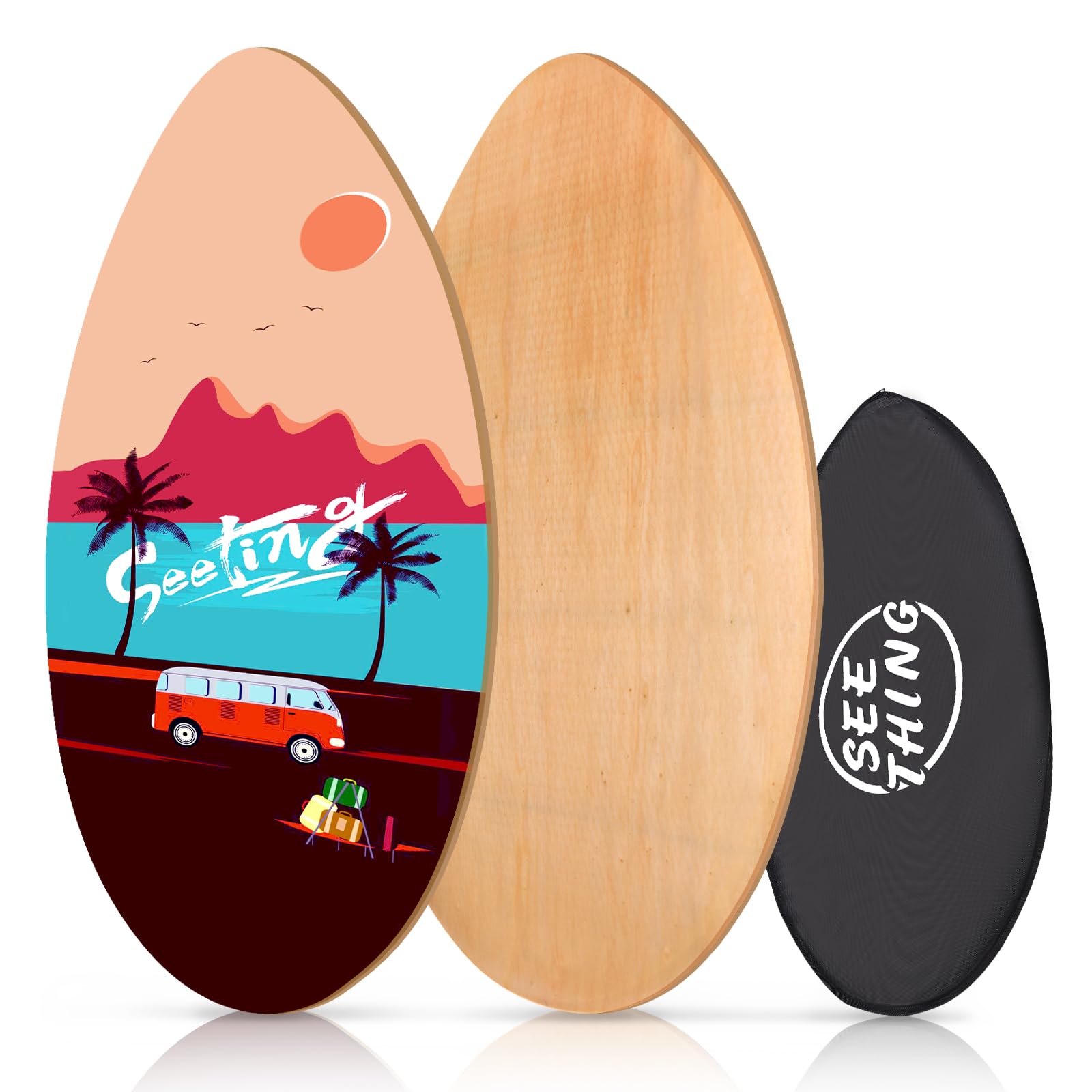 seething 35 Inch Skimboard with High Gloss Coat Wood Skim Board for Beginners,Kids, Teenagers, Adults and All Skimming