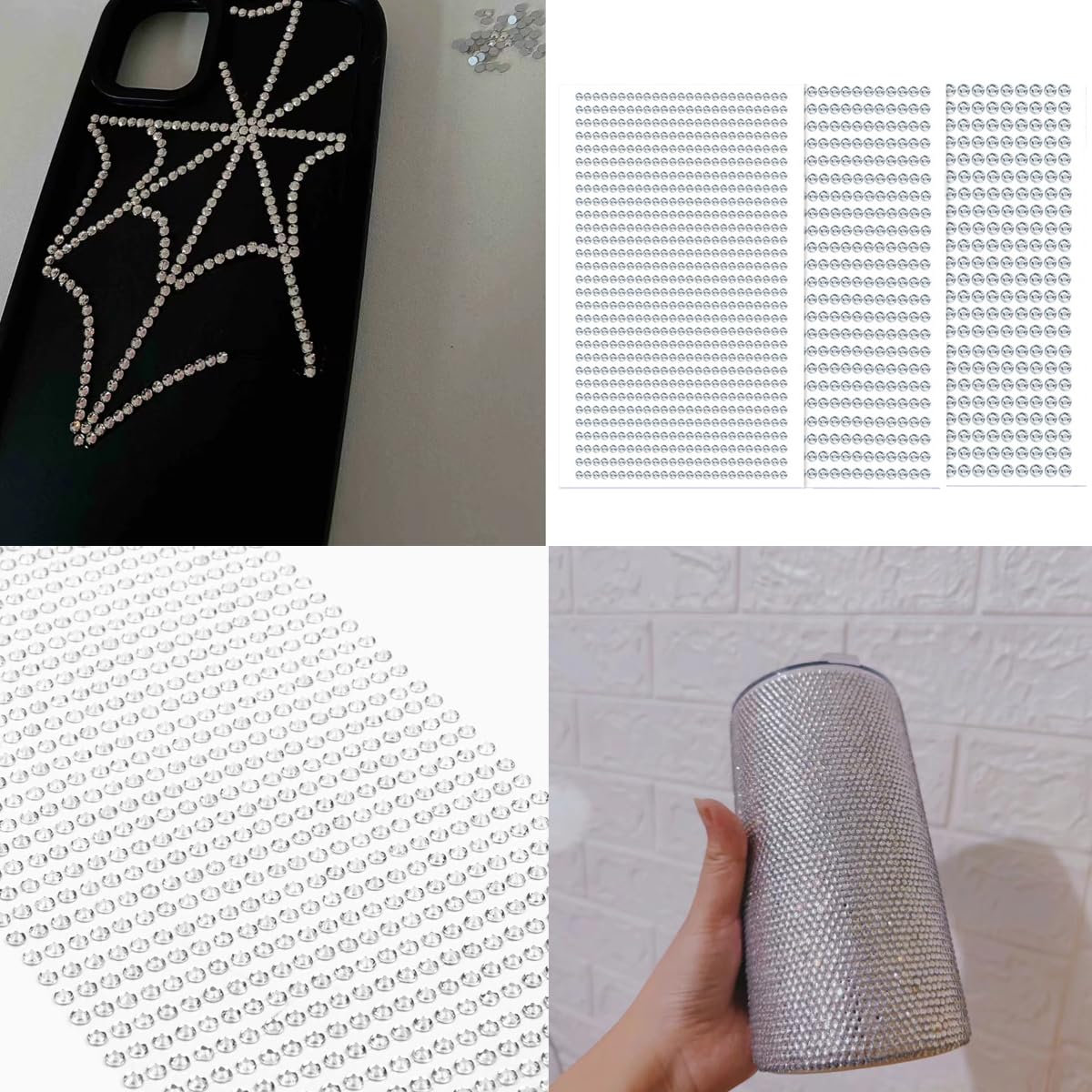 1532 Pièces Strass Autocollant Diamant, Autocollants Auto-Adhésifs, 3 Feuilles Strass Autocollants pour Décoration, pour DIY Visage Maquillage Décoration - 3mm 4mm 5mm