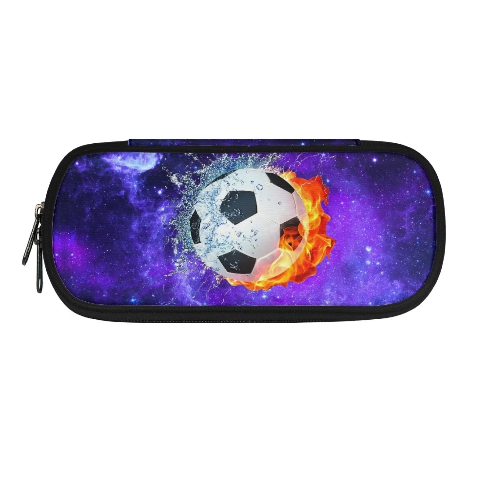 HUGS IDEA Galaxy Fire Soccer Pencil Case Boys Large Capacity Pen Pouch with Durable Zip Closure Cute Pencil Case, Stationery Desk Organizer for Kids School Office Supplies