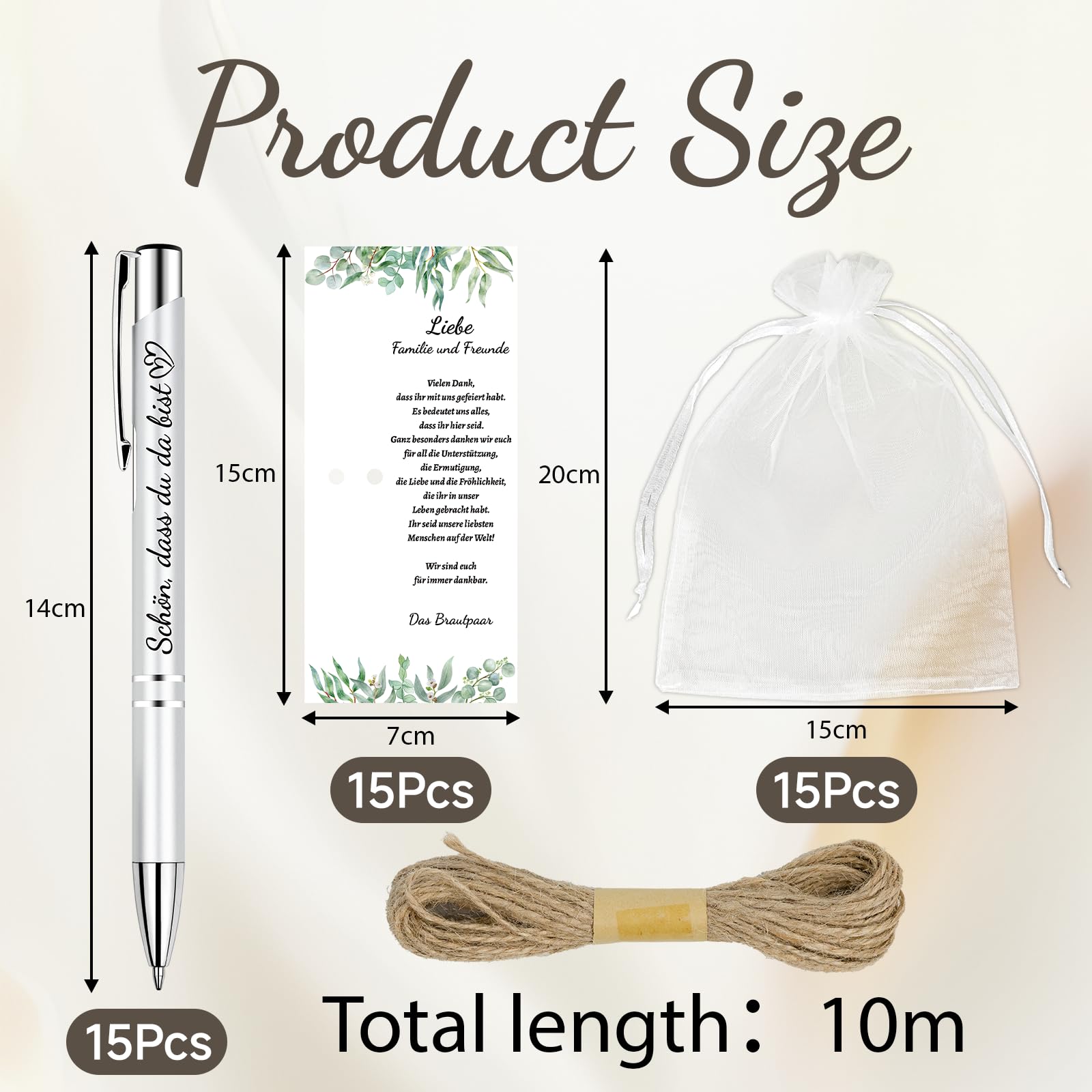 Hochzeitsgeschenke für Gäste, 15er Gastgeschenke Hochzeit Kugelschreiber Schön Das du da Bist Druckkugelschreiber Organzabeutel Hochzeit Mitgebsel Party Geschenkset für Familie und Freunde