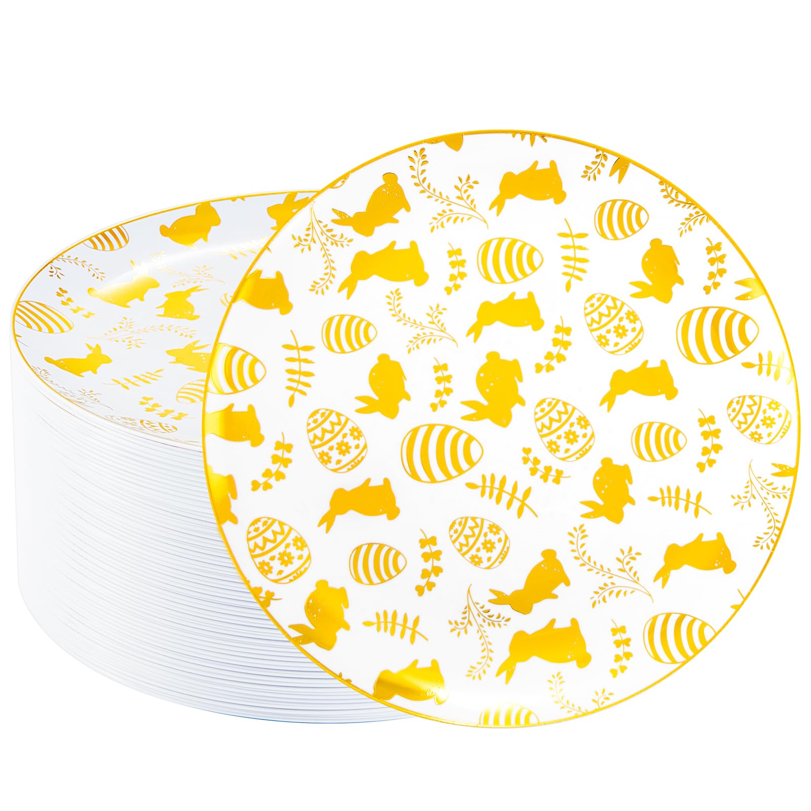 LIYH 50pcs Plastic Easter Plates 10Inch, Happy Easter Disposable Plastic Plates, Plastic Heavy Duty Plates, Easter Party Design Table Decor, Included 50 Dinner Plates for Easter Day