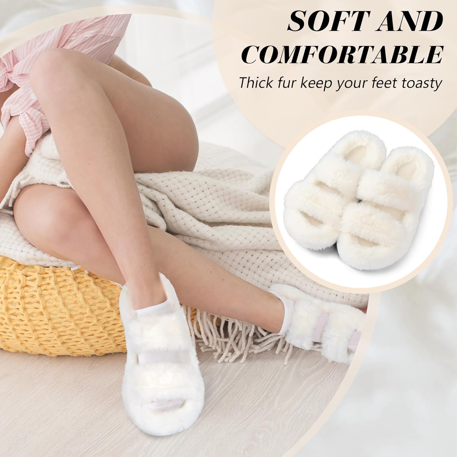 Toulite Bridesmaid Slippers Set of 6 White Fuzzy Slippers for Women Bulk Fluffy Furry Open Toe Soft House Shoes