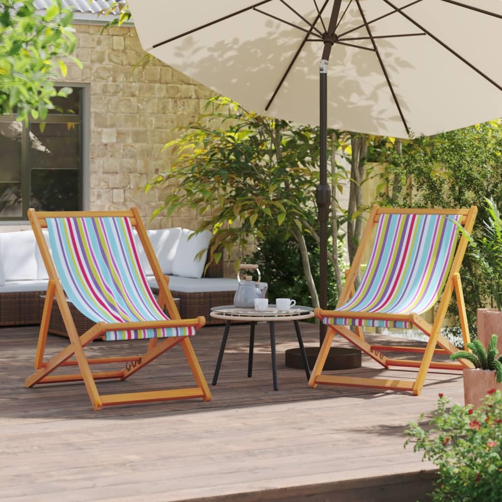 vidaXL Sillas de Playa Plegables 2 uds, Tumbonas Ajustables de Pícnic, Sillones de Relax, Asientos para Jardín Camping Patio, Tela Multicolor