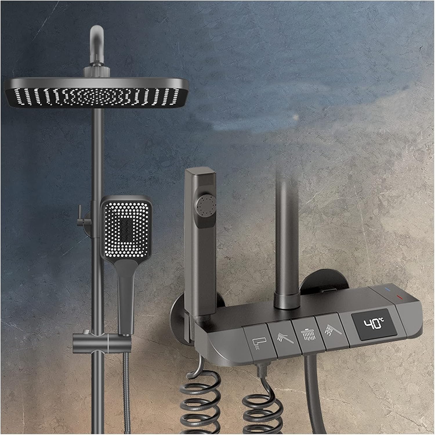 Tbddsd Gr? Bathroom Shower Heads, Rain Shower Head With Handheld Spray, Tub Faucets Sets, Bidet Sprayer And 1.5M Hose, Exposed Faucet Set,Grey(Gr?)