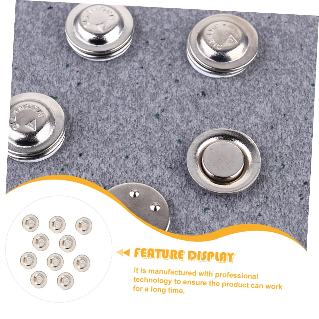 Boutons métalliques 10 paires de fermoirs magnétiques ronds