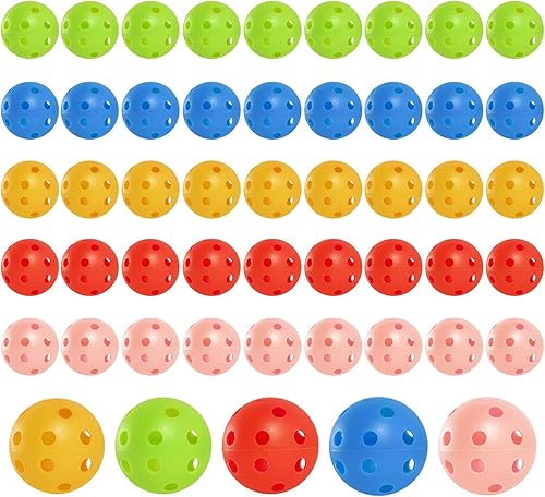 AQUEENLY 50pack Plastic Golf Balls for Practice, Colored Practice Golf Balls for Backyard Indoor Outdoor - Airflow Hollow Golf Practice Ball for