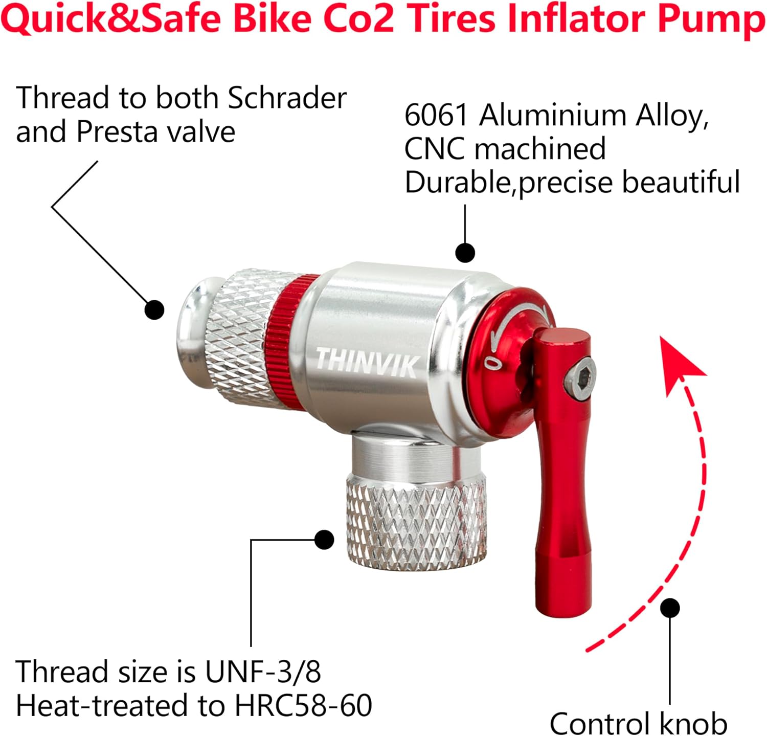 Thinvik Co2 Inflator/4 x16g Co2 Cartridges Inflator Kit/12x16g cartridges for Presta & Schrader Valve Co2 Bike Pump for Road/Mountain Bikes with Insulated Sleeve