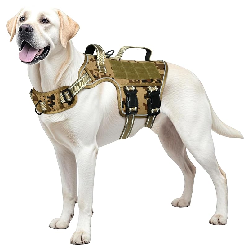 Peitoral vest para cães grandes em nylon com argola frontal RunFido Desert Camo, tamanho L