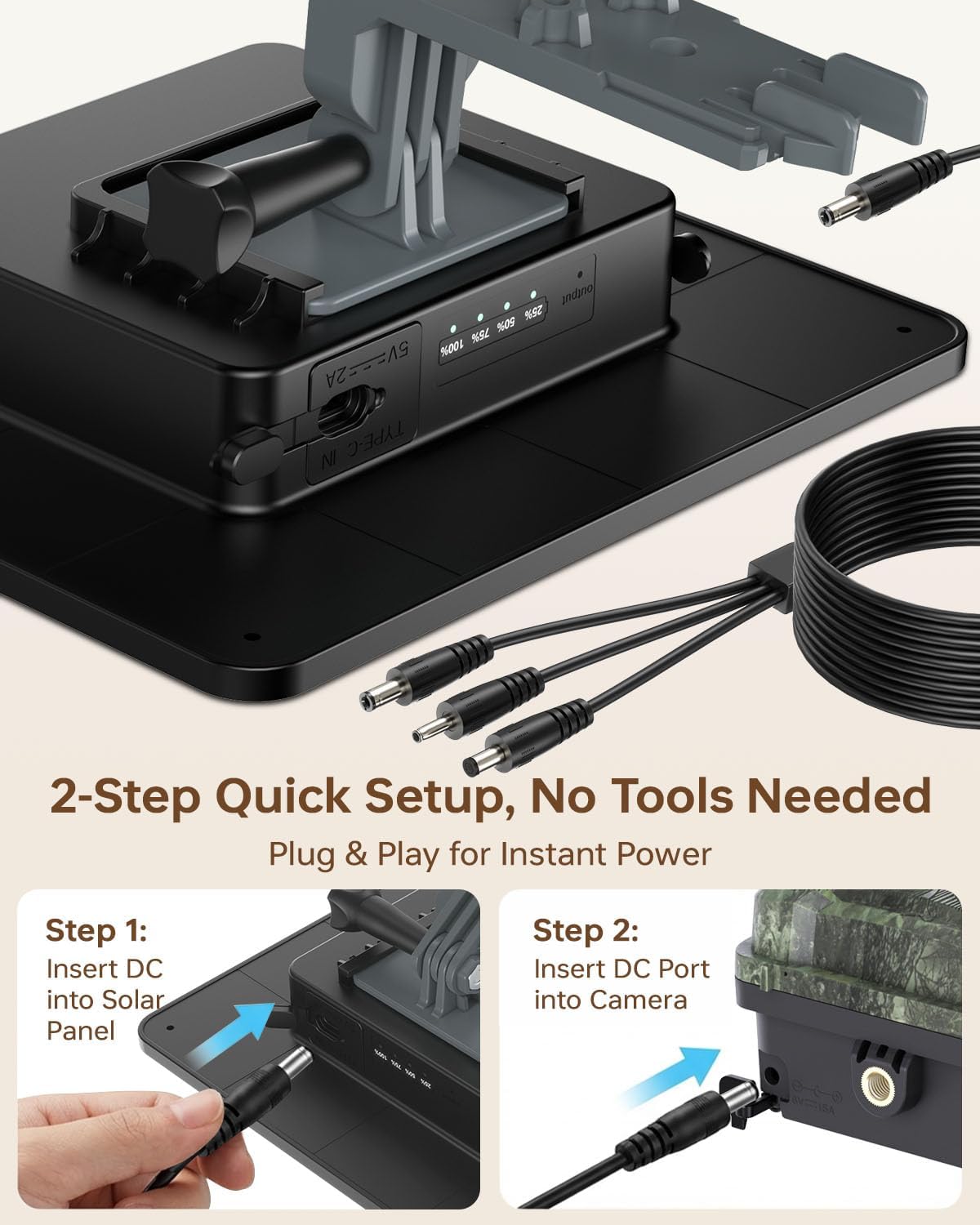 KJK 6W Trail Camera Solar Panels, Solar Battery Charger 12 Volt, Waterproof Hunting Accessory, Ideal for 24/7 Wildlife Monitoring, Compatible with All Wireless/Cellular Trail Cameras, 10000mAh Battery