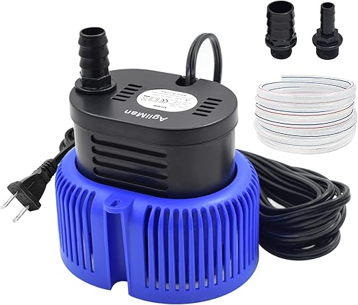 AgiiMan Pool Cover Pump Above Ground - Submersible Swimming Sump Inground Pump, Water Removal with 16' Drainage Hose and 25 Feet Power Cord, 850 GPH, 3 Adapters