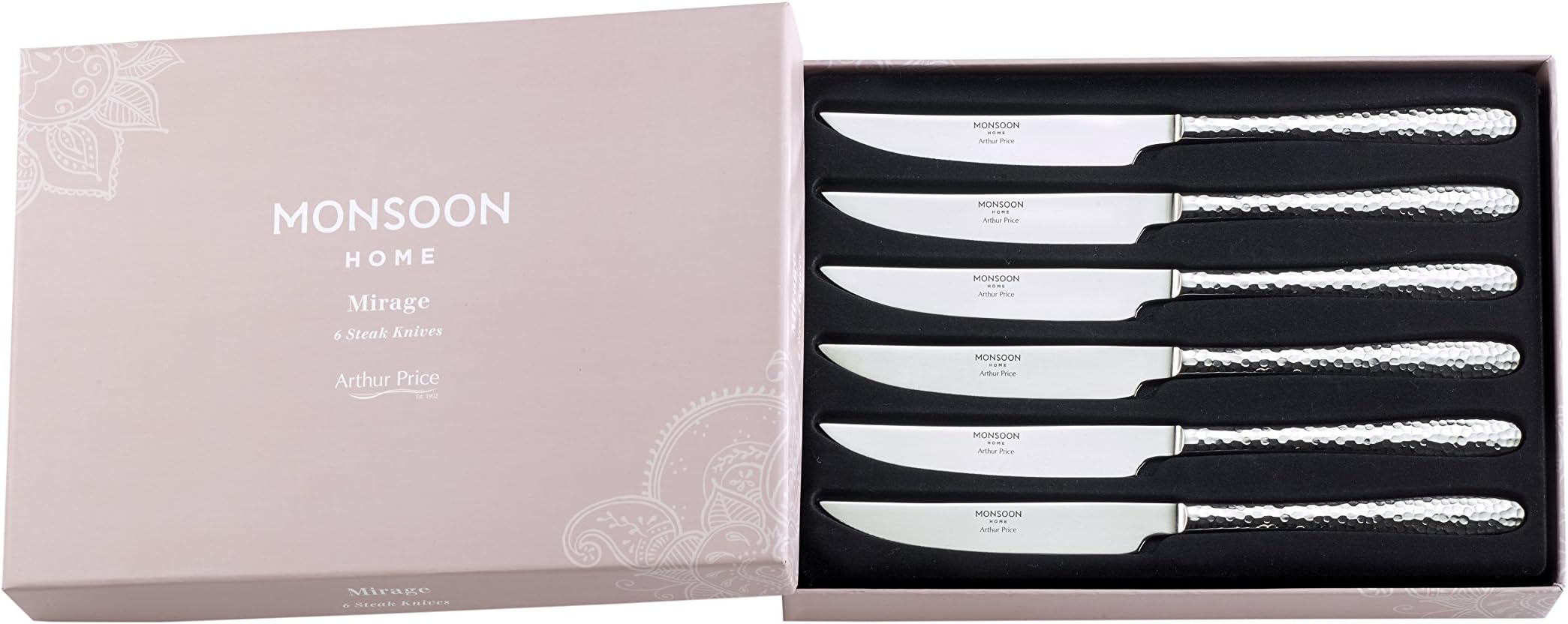 Monsoon ZMIR0841 6-Piece Mirage Steak Knives, Stainless Steel, 27 x 20 x 3.5 cm