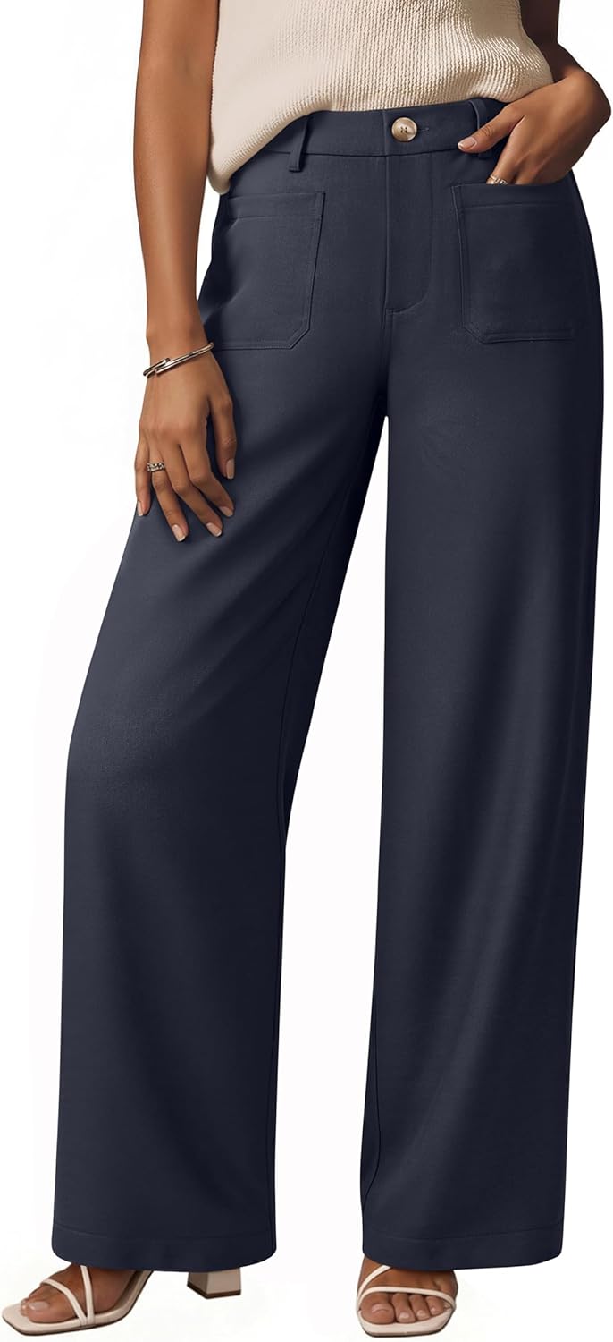 NIMIN Womens Wide Straight Leg Dress Pants High Wasited Work Trousers Comfort Business Casual Slacks Pants with Pockets