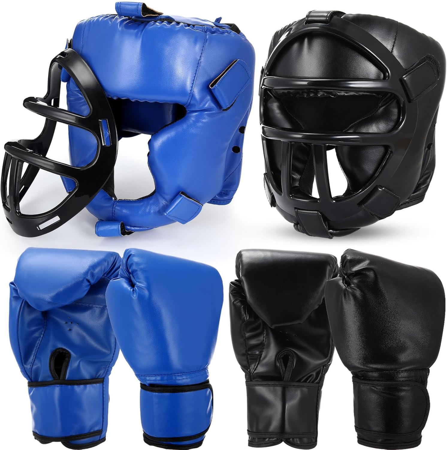 Arrowbash Set of 2 Boxing Headgear & 10oz Gloves for Adults - Full Face Sparring Gear for Muay Thai, Kickboxing, Taekwondo, Karate Training