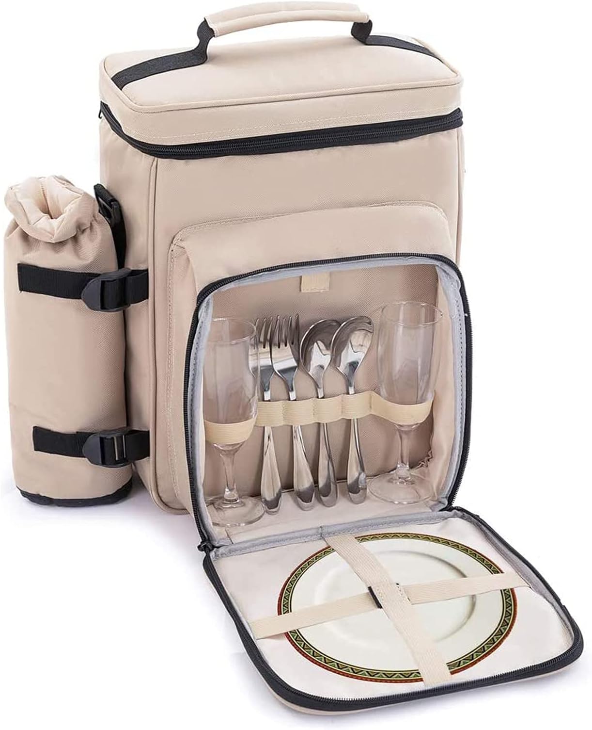 Zenph Picnic Bag, Cooler Picnic Shoulder Bag 17L,Keep Hot and Cold, Larger Capacity, Water Proof,with Bottle Holder and Security Pocket(Beige)