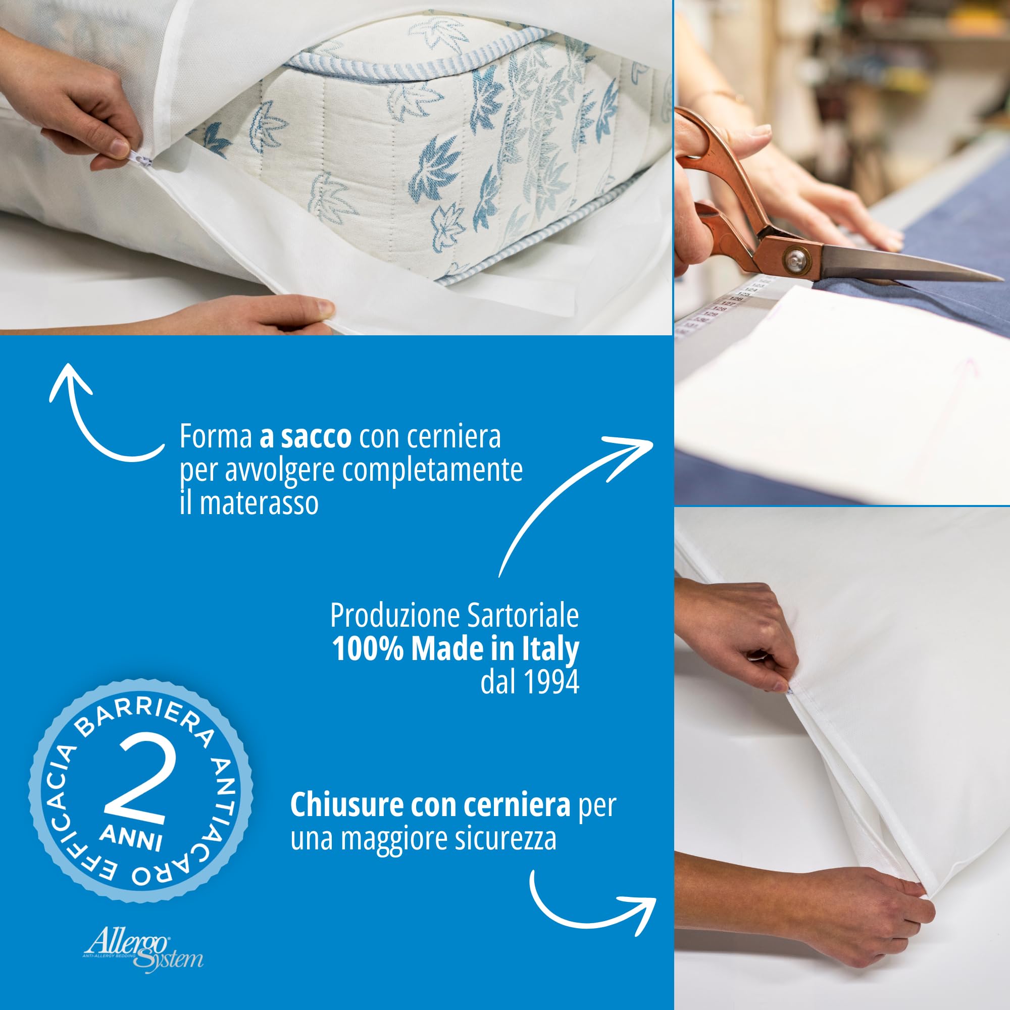 Allergosystem Set Coprimaterasso Antiacaro Singolo con Cerniera 80x190x20cm e Copriscuscino Letto 50x80cm - Dispositivo Medico Antiacaro e Anallergico MADE IN ITALY - Linea Nuvola