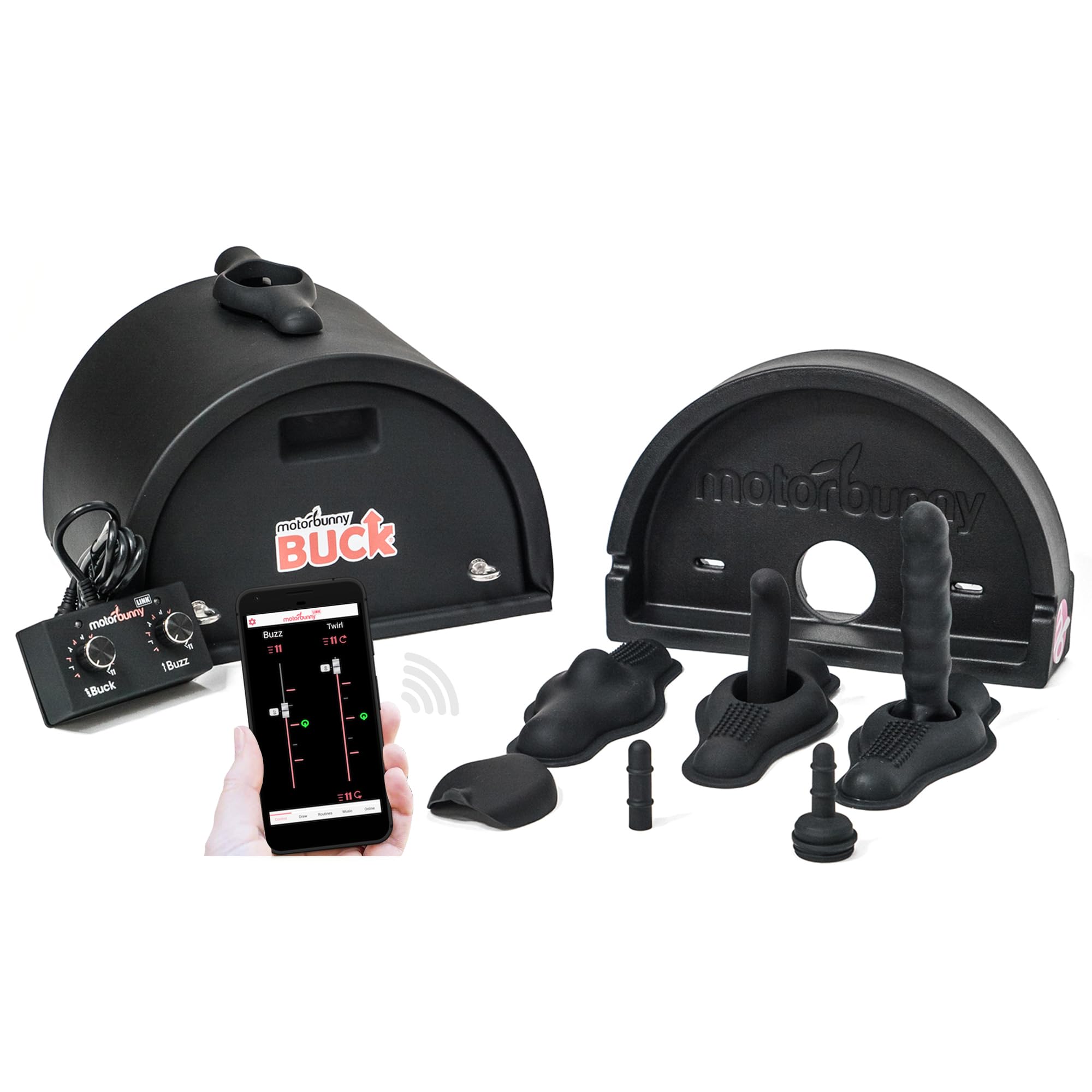 Motorbunny Buck Ride-On Vibrator Self Thrusting Dildo Sex Machine with 3 Attachments Thrust Vibration Remote App Controlled Dildo