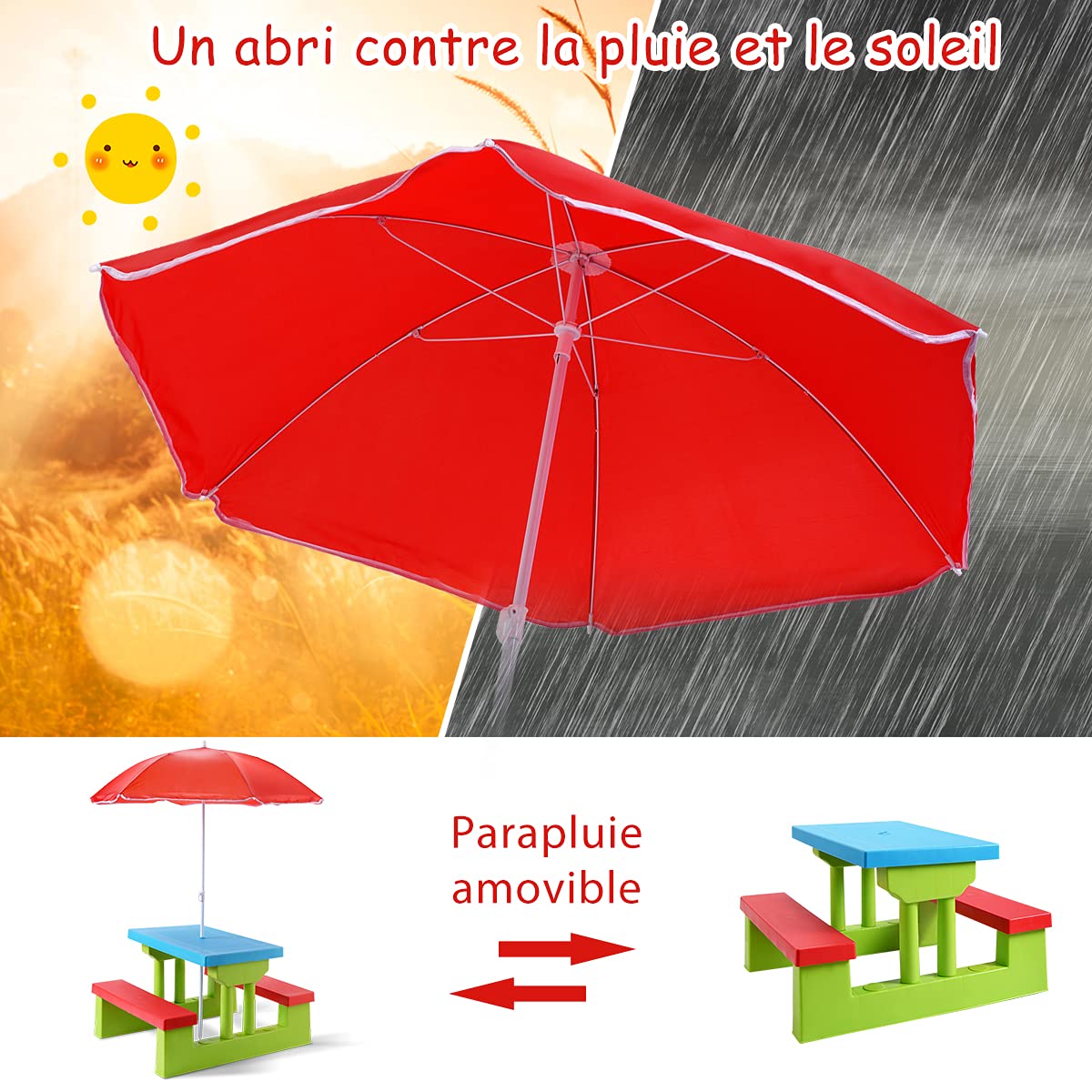 RELAX4LIFE Ensemble Salon de Jardin pour Enfant avec Table et 2 Bancs