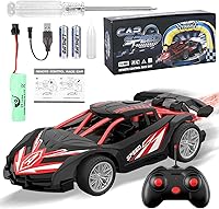 Vista 1 de Coche RC 1/18 para niños con batería recargable, luces LED y aerosol, auto a control remoto para niños, pequeños autos RC Drift para edades de 4 a 7
