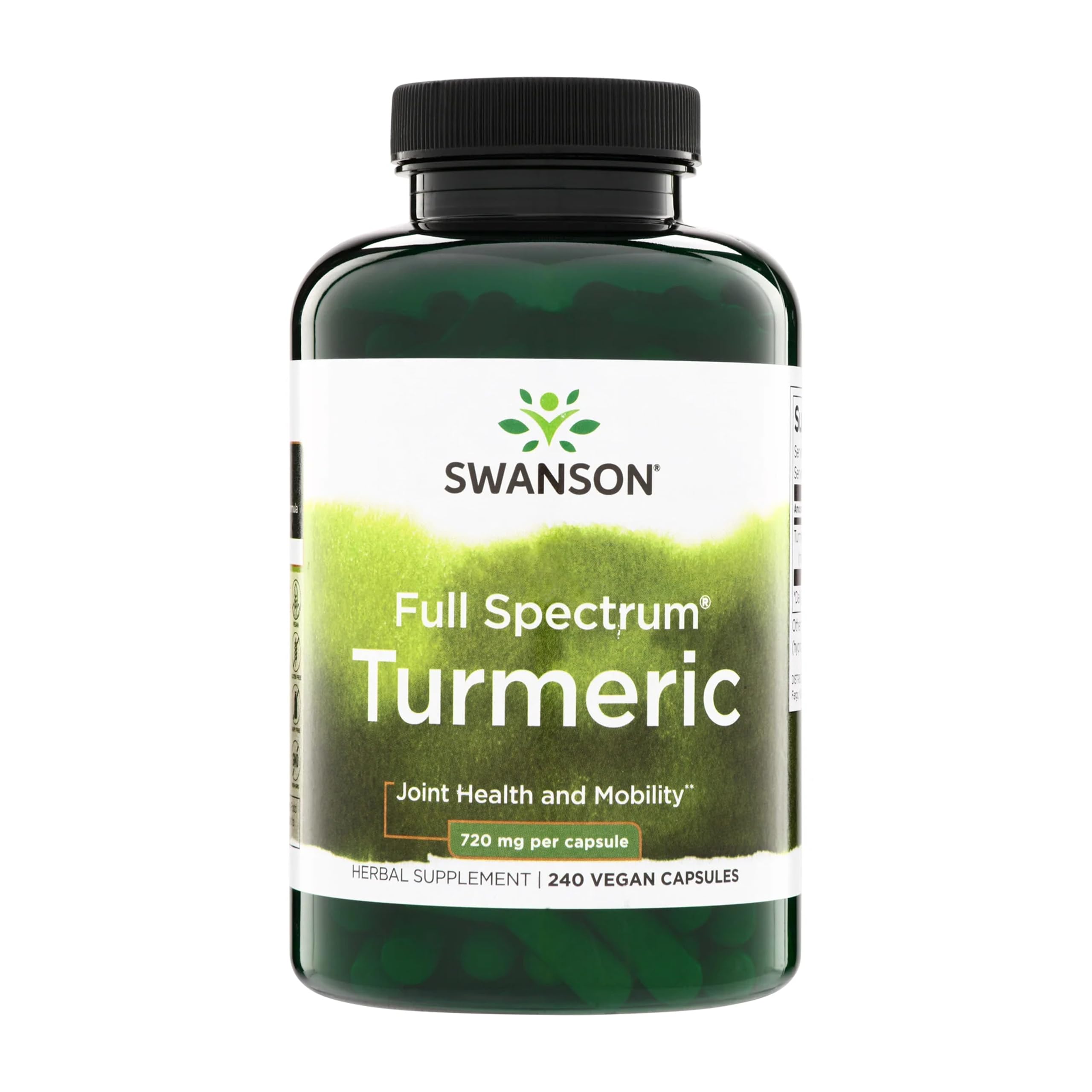 Swanson Full Spectrum Turmeric Curcumin Supplement, 240 Vegan Capsules 240 Count (Pack of 1)