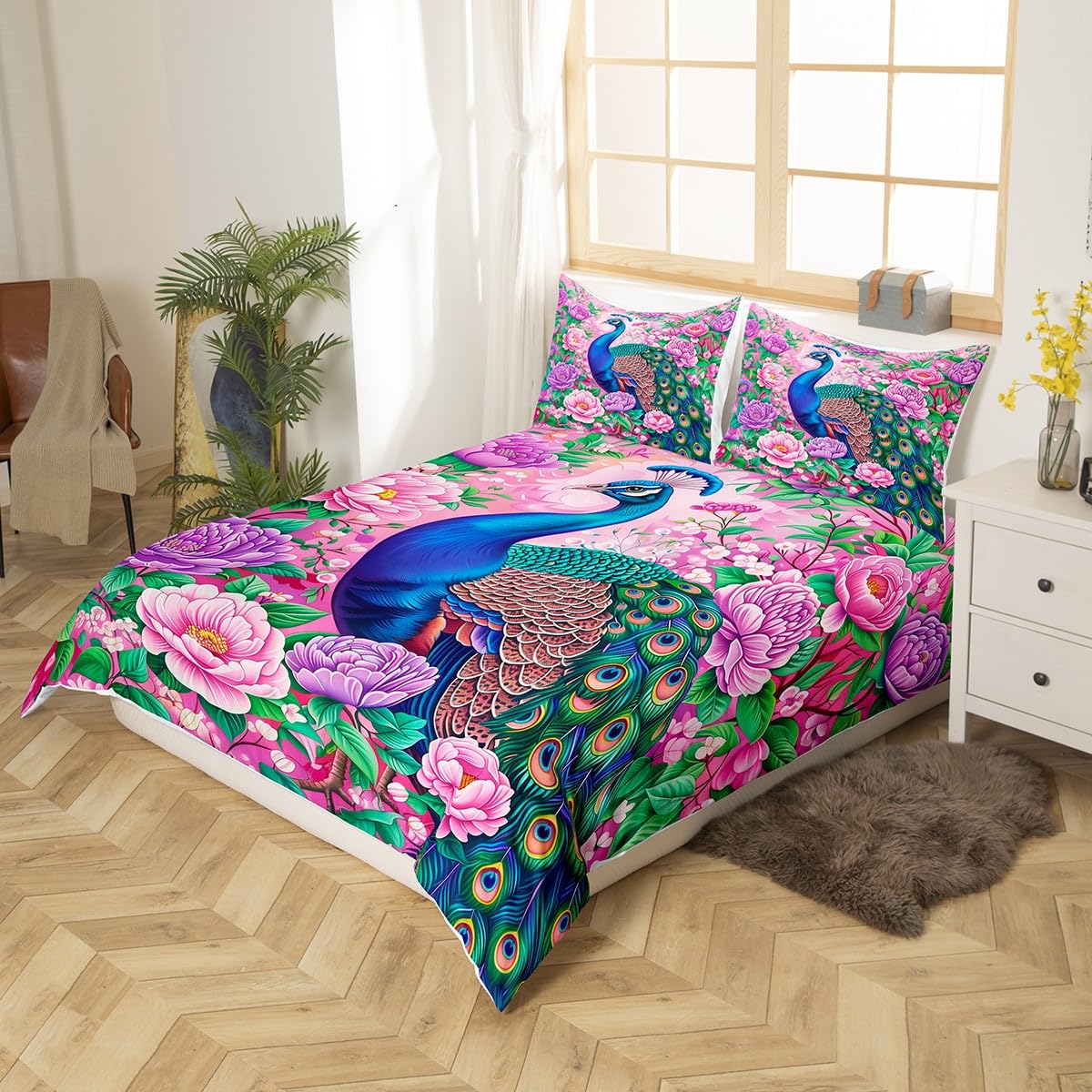 Manfei Blue Peacock Duvet Cover Set Double Size - Image 2
