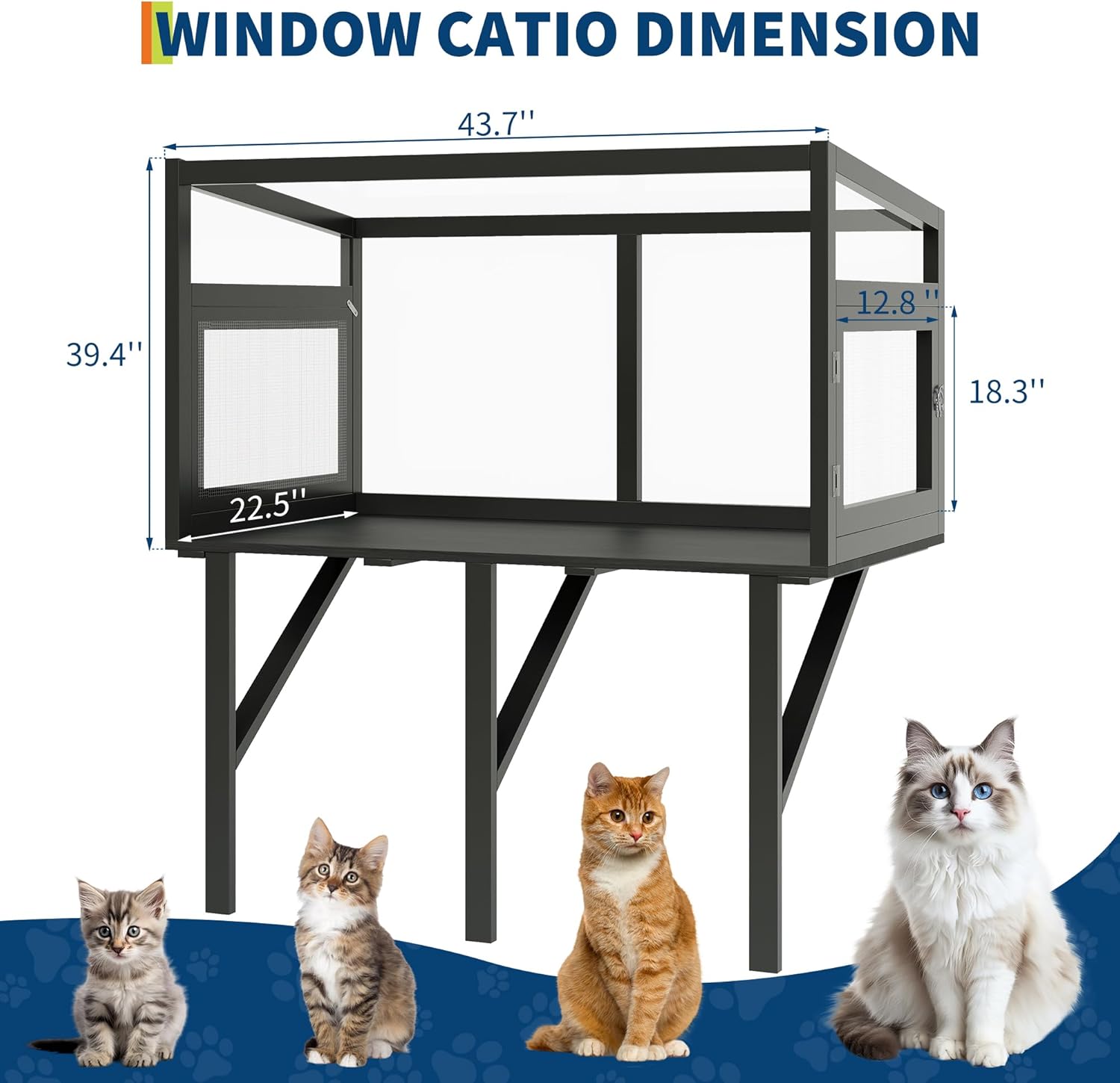 Cat Window Box Enclosure, Clear View Window Catio for Indoor Cats, Fits Windows 24"-38", Weatherproof Wood Cat Window Perch for Sunbathing & Birdwatching, Sturdy Outside Cat House, Black