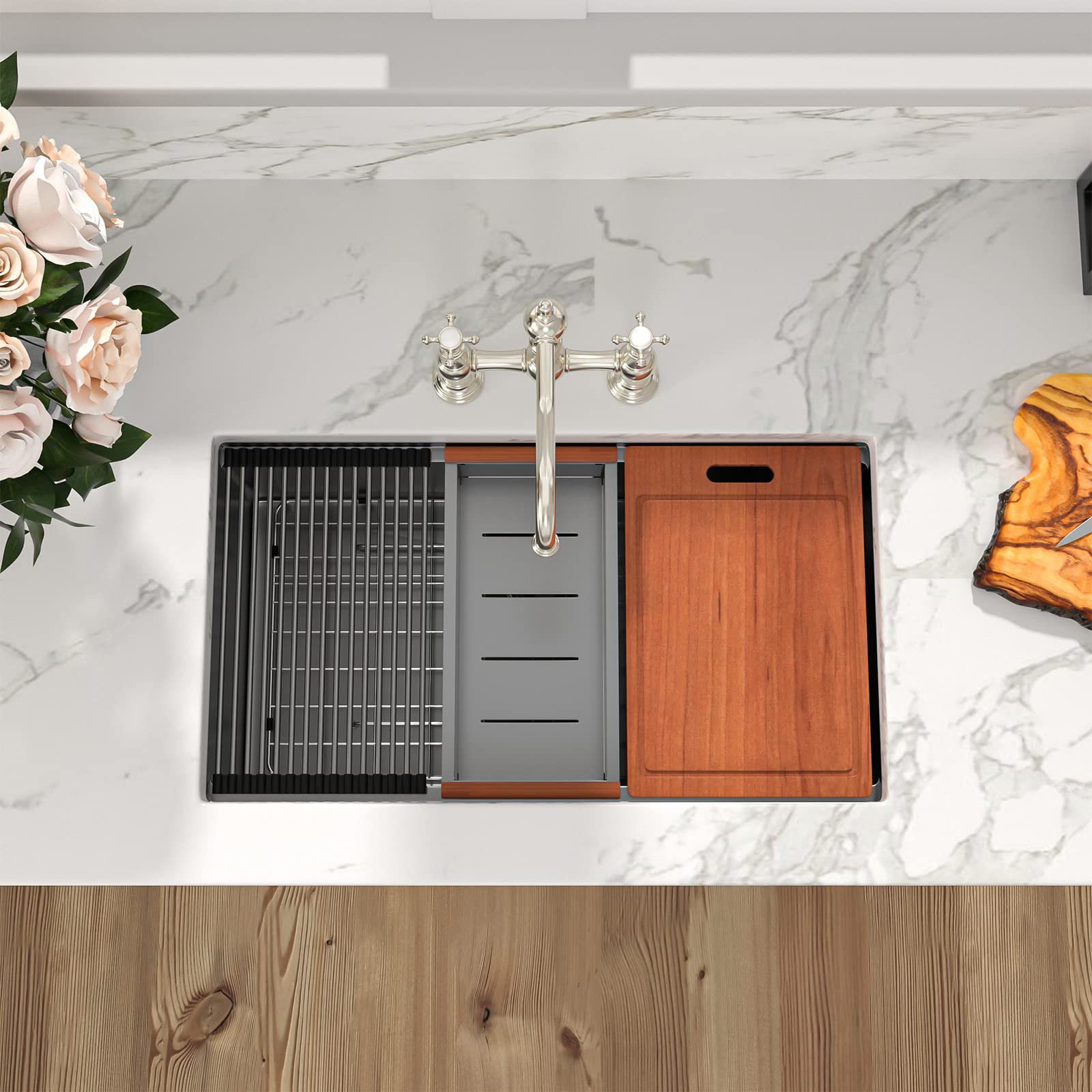 28 Black Stainless Kitchen Sink, Sarlai 28 Inch Undermount Kitchen Sink Workstation Gunmetal Black 16 Gauge Stainless Steel Single Bowl 10" Deep Under Counter Kitchen Sink Basin