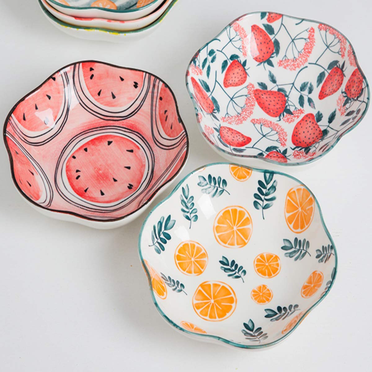 SwissHome Whimsical Orchard Delight Round Ceramic Salad Bowl for Dessert, Soup, Rice, and More - Microwave & Oven Safe (Orange Pattern) 2
