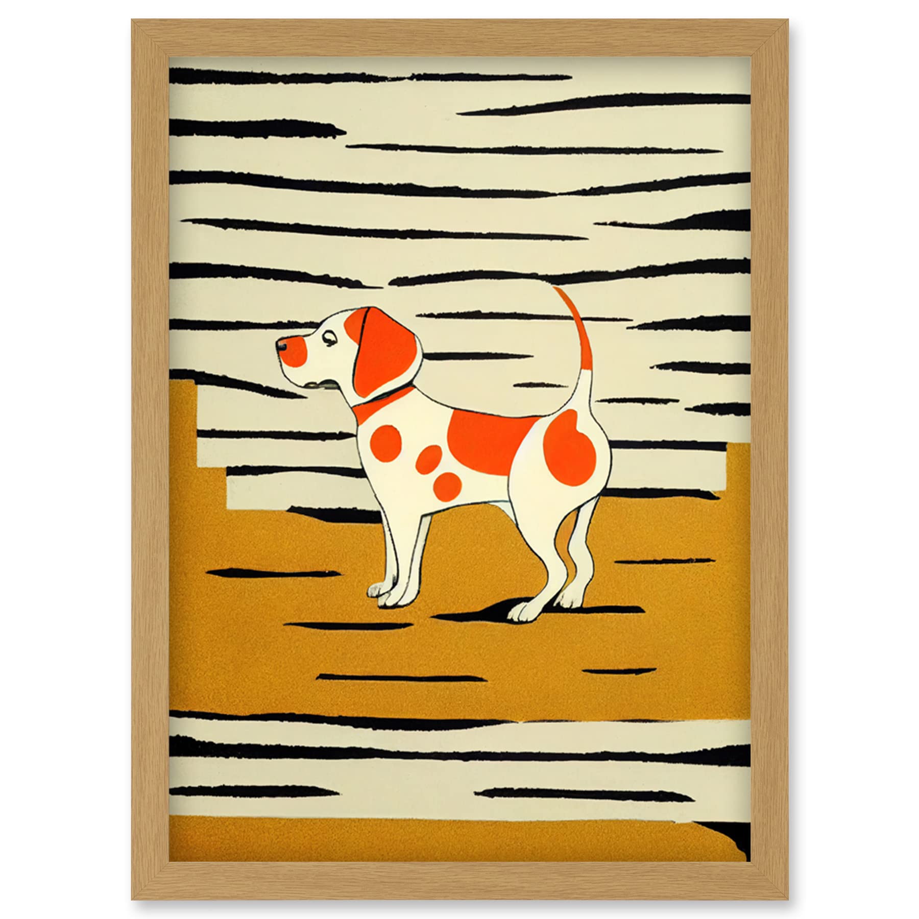 Wee Blue Coo Beagle Dog illustration Springer Orange on Mustard Spaniel Artwork Framed Wall Art Print A4