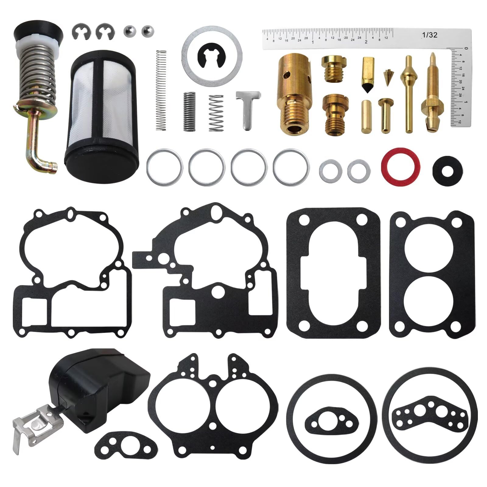 Carburetor Repair Kit for Mercruiser Marine 2 Barrel 3.0L 4.3L 5.0L 5.7L with Float Replaces for 3304-9565A7, 3310-805924A2, 3310-864941A01, 1389-