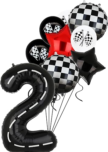 Miniatura 7 de Globos de auto de carreras de 40 pulgadas, globo de número 1 negro para baby shower, niños, 1er cumpleaños, automóvil de carreras, suministros de